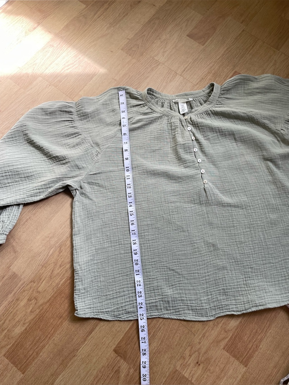 H&M Sage Green 100% Cotton Gauze Oversized Peasant Blouse XL Boho - Picture 9 of 11
